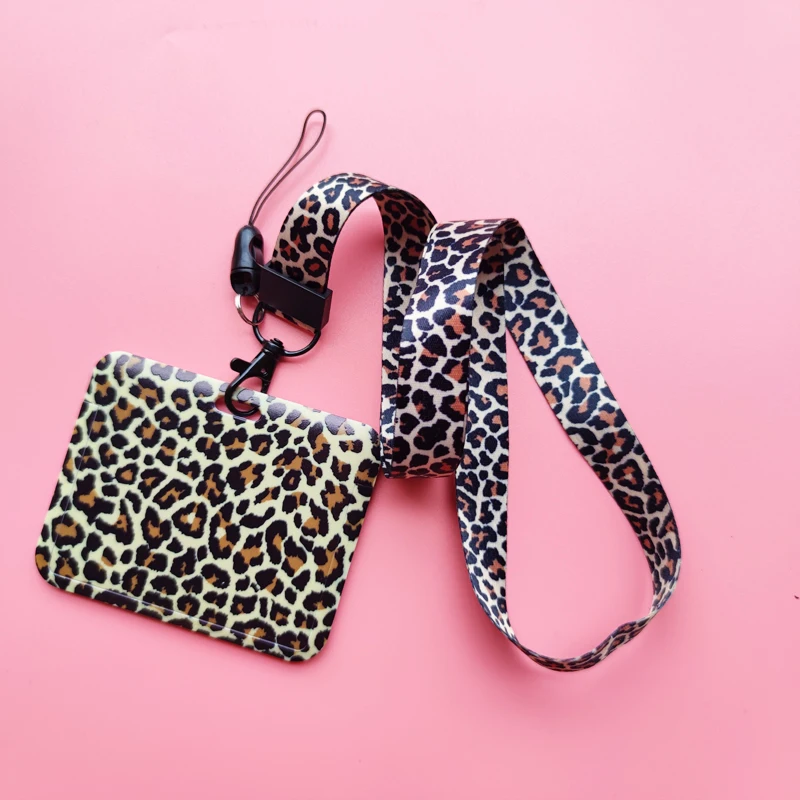 Leopard Print Identification Card Holder lanyards Key chain Cartoon Card Case ID Badge Holder Neck Strap Credentials – Image 3