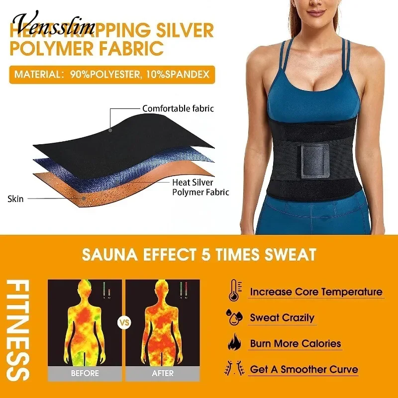 Vensslim Women Sauna Sweat Abdomen Trimmer Belt Waist Trainer Slimming Body Shaper Corset Workout Belly Slim Fat Burner Girdles – Image 3