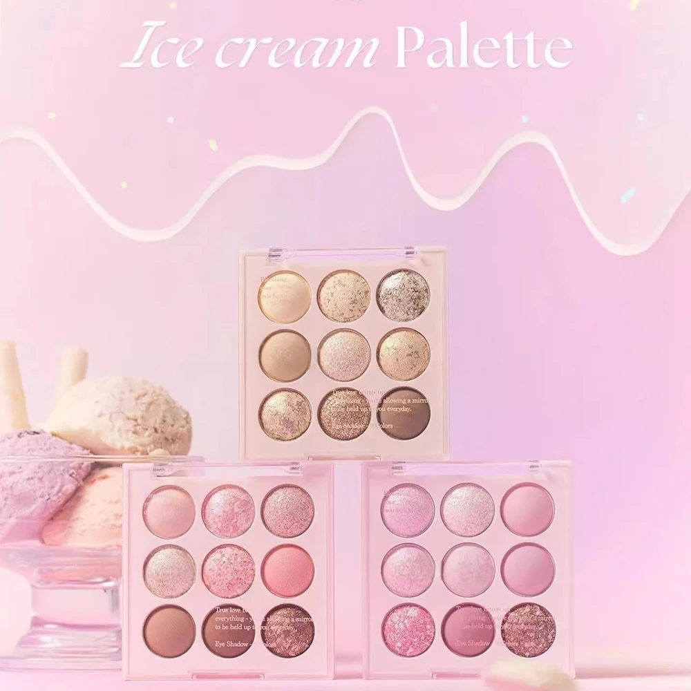 Ice Cream Nine Color Eyeshadow Sequins Glitter Beaded Earth Color Eyeshadow Mashed Potatoes Novice Trendy Instagram Aesthetic – Image 10