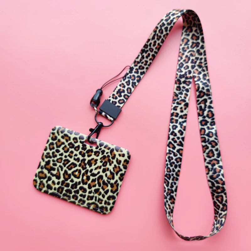 Leopard Print Identification Card Holder lanyards Key chain Cartoon Card Case ID Badge Holder Neck Strap Credentials – Image 10