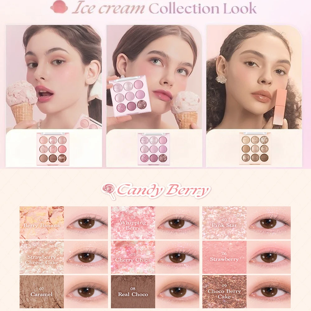 Ice Cream Nine Color Eyeshadow Sequins Glitter Beaded Earth Color Eyeshadow Mashed Potatoes Novice Trendy Instagram Aesthetic – Image 12