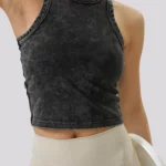 Women Summer American Retro Distress Cotton Crop Tops S-XXL Casual Make Old Vintage Comfortable Style Heavyweight Soft Tops