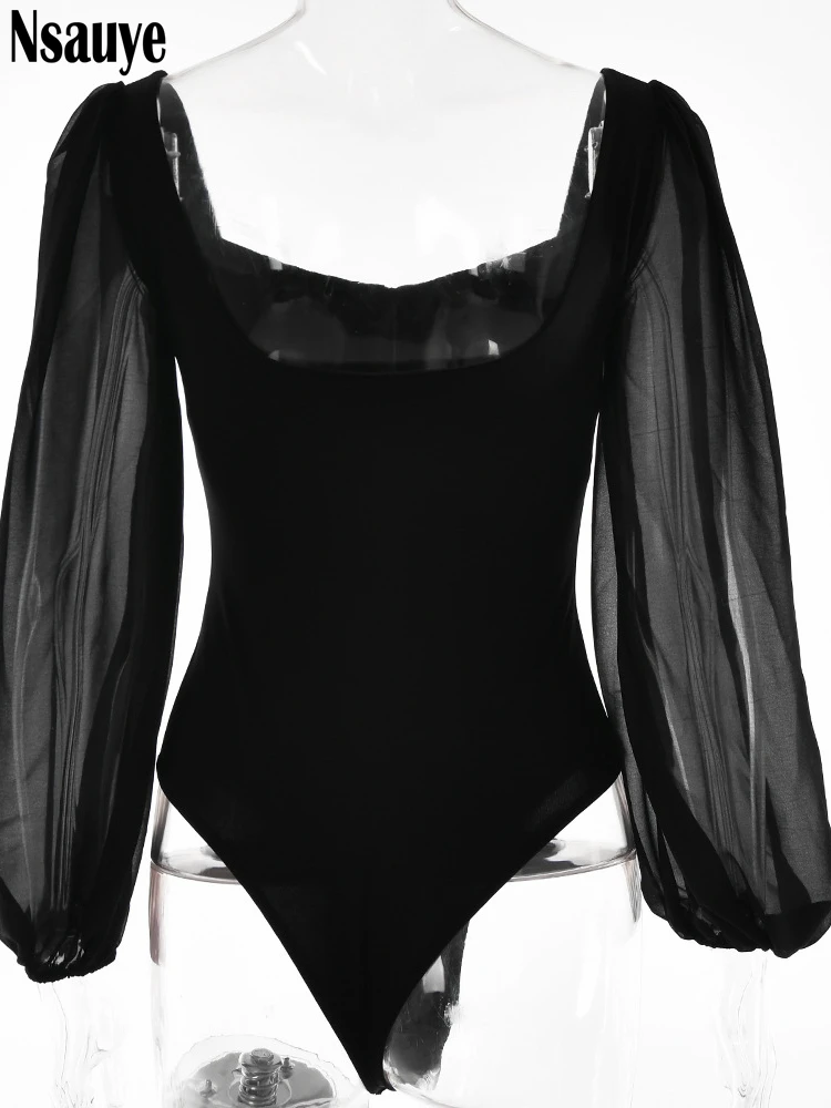 Nsauye 2022 Autumn Summer Sheath Long Puff Sleeve Skinny Women Rompers Bodysuits Y2K Square Collar Fashion Jumpsuit Body Tops – Image 21