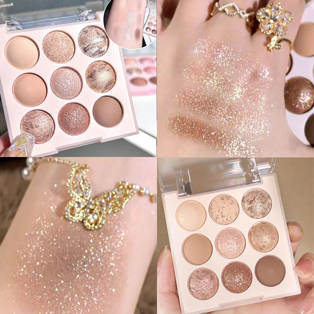Ice Cream Nine Color Eyeshadow Sequins Glitter Beaded Earth Color Eyeshadow Mashed Potatoes Novice Trendy Instagram Aesthetic – Image 4