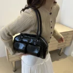 Vintage Simple Ladies Commute Tote Bag Women Business Shoulder Bags Pu Leather Female Underarm Burgundy Large Handbags Purse