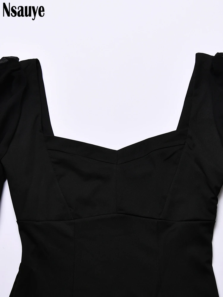 Nsauye 2022 Autumn Summer Sheath Long Puff Sleeve Skinny Women Rompers Bodysuits Y2K Square Collar Fashion Jumpsuit Body Tops – Image 22