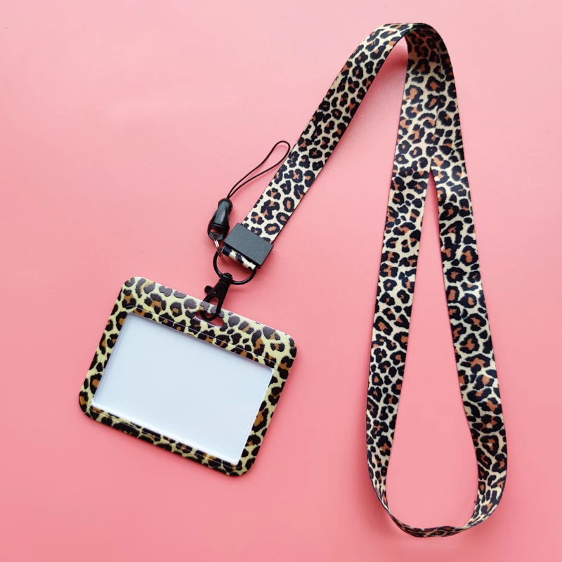 Leopard Print Identification Card Holder lanyards Key chain Cartoon Card Case ID Badge Holder Neck Strap Credentials – Image 15