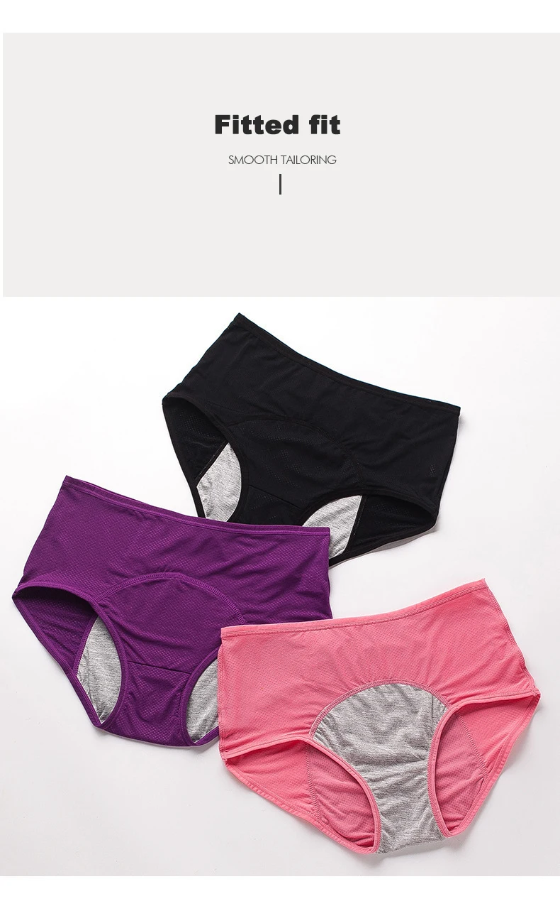 2pcs Women's Physiological Briefs Girl Menstrual Panties Ladies Period Leak Proof Panty Mid Waist Ice Silk Underwear – Image 29