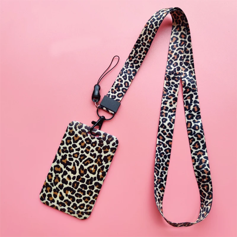 Leopard Print Identification Card Holder lanyards Key chain Cartoon Card Case ID Badge Holder Neck Strap Credentials – Image 11