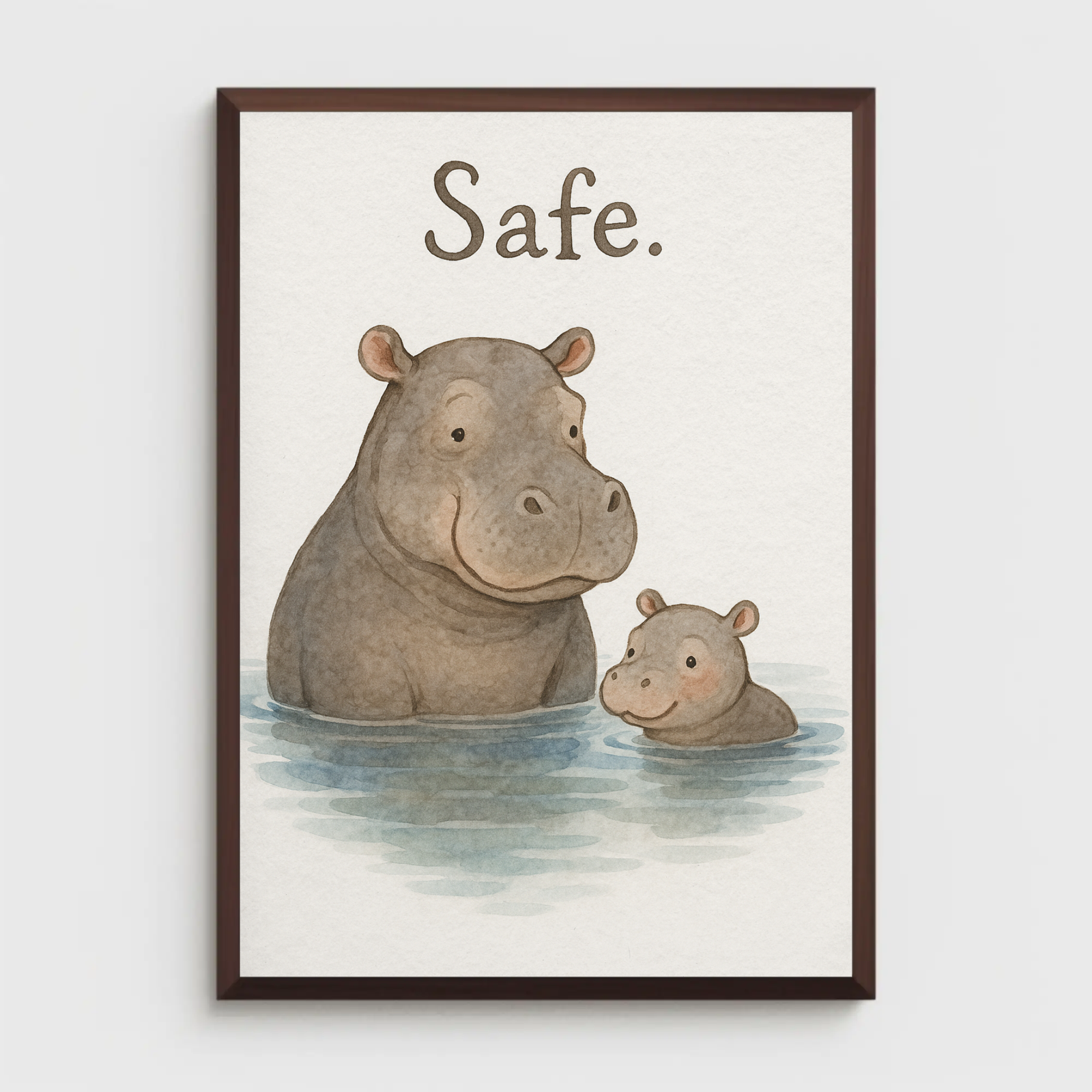 Safe Hippo Family Watercolour Nursery Children's Room Wall Decor Print – Image 4